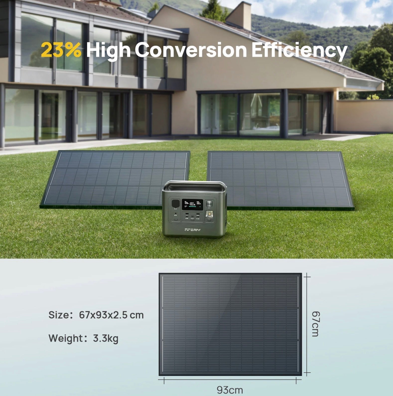 AFERIY AF-SG120 120W Monocrystalline Glass Solar Panel