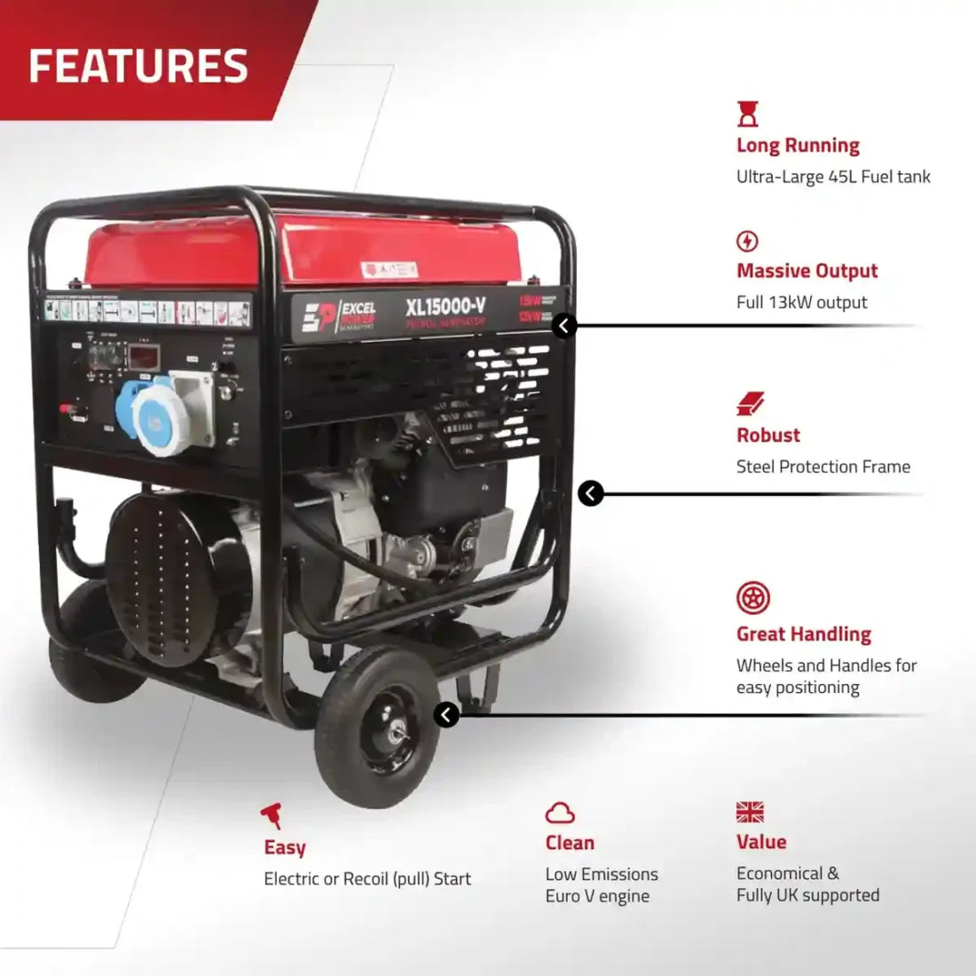Excel Power XL11000V 8KW Open Framed Petrol Generator