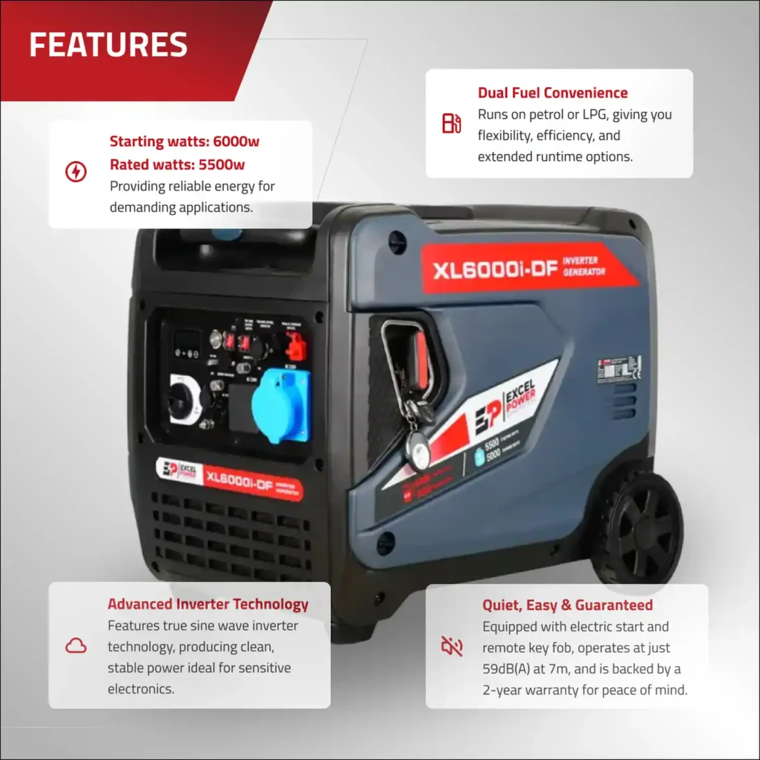 Excel Power XL6000i-DF 6kW Dual-Fuel Inverter Generator