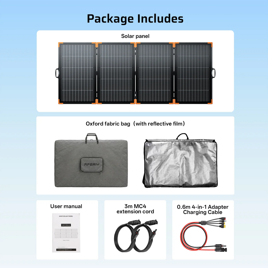 AFERIY SA400 400W Bifacial Portable Solar Panel | 400W Foldable N-Type Solar Panel | Up to 500W Peak Output | 25% Efficient | IP67 Waterproof | MC4 Compatible