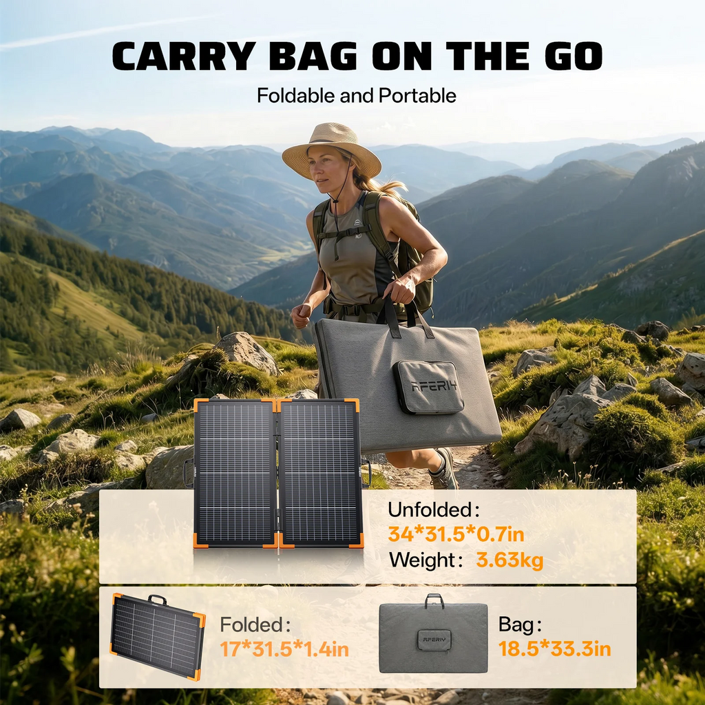 AFERIY SA100 100W Bifacial Portable Solar Panel | Foldable N-Type Solar Panel | IP67 Waterproof | MC4 Compatible
